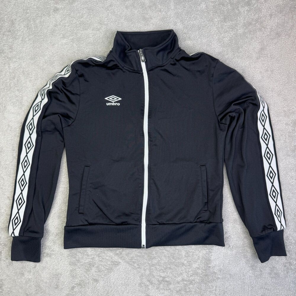 Umbro Diamond Tape Cropped Track Jacket Womens Small Black Stretch Full Zipper